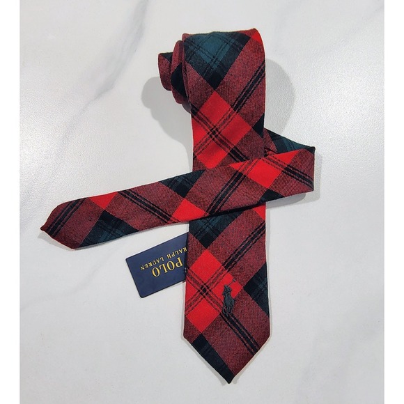 Polo Ralph Lauren Other - Polo Ralph Lauren Tie Tartan  100% Wool Mens  Hand Made In Italy Red Green NWT